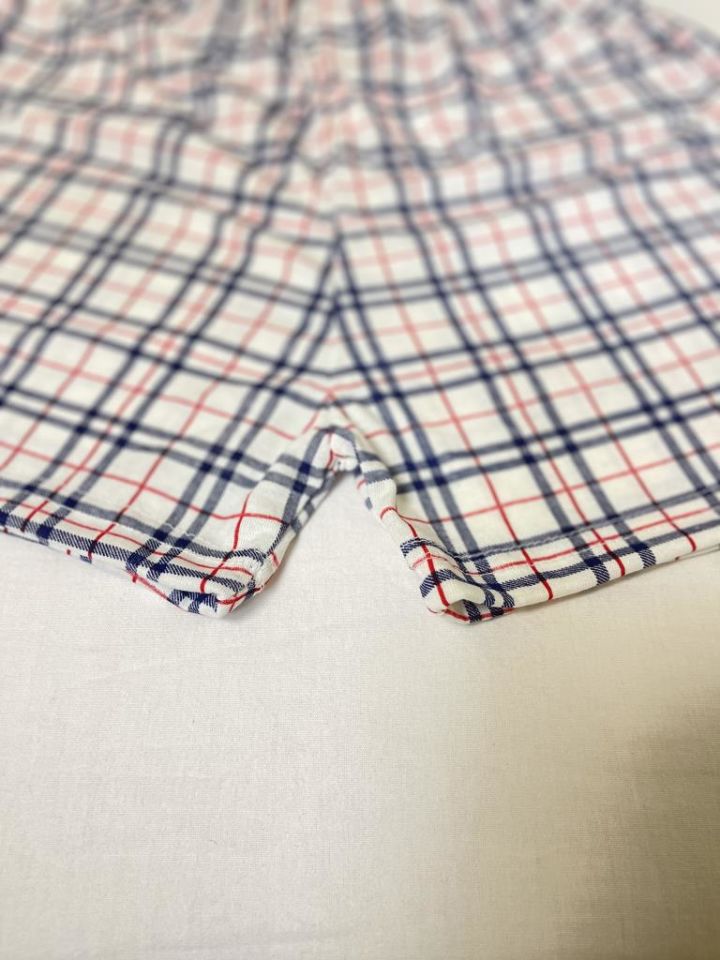 Kadın %100 Pamuklu Süprem Desenli Yumuşak Basic Mini Şort MS.Kırmızı Şerit Beyaz Kare - XXL