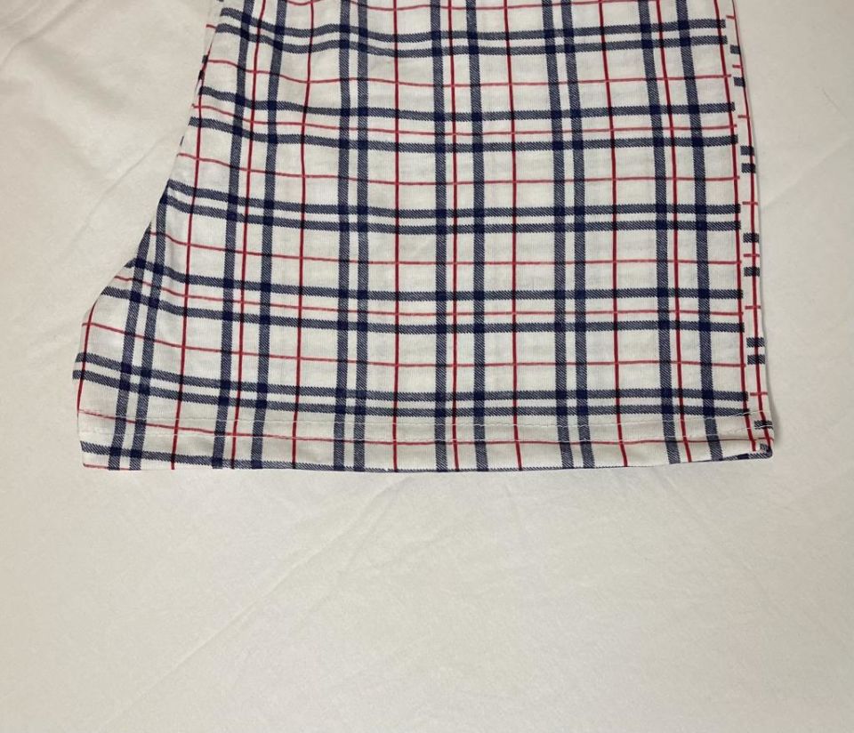 Kadın %100 Pamuklu Süprem Desenli Yumuşak Basic Mini Şort MS.Kırmızı Şerit Beyaz Kare - XXL
