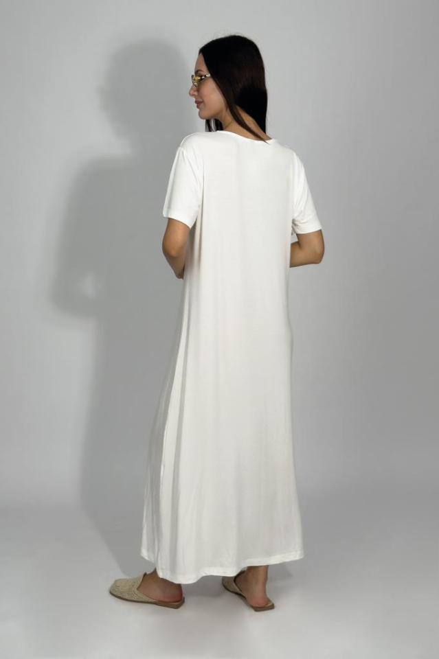 Kadın Yazlık Kısa Kollu Viskon Midi Boy Bisiklet Yaka Elbise EKRU - 2XL/3XL