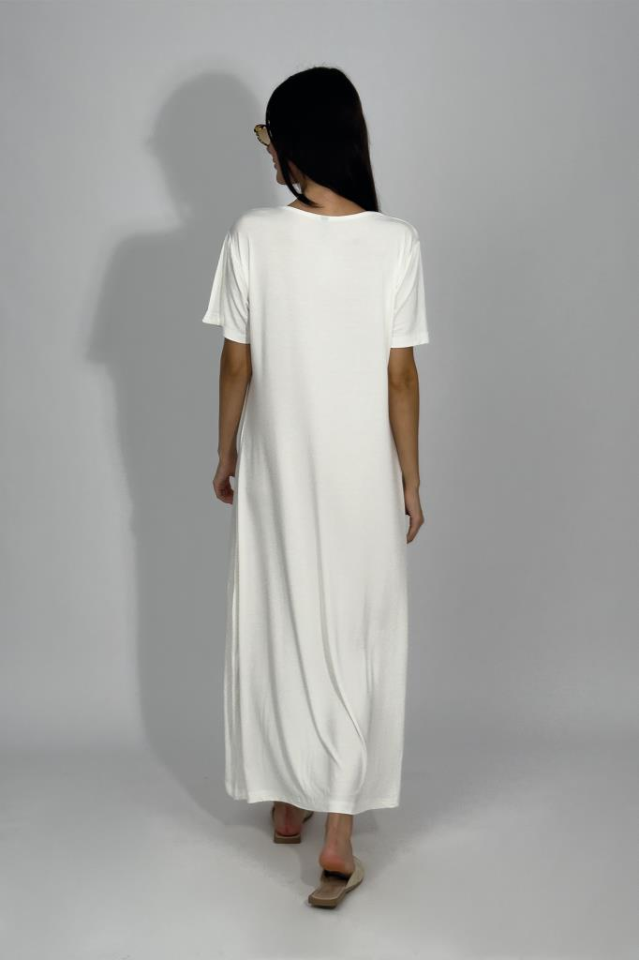 Kadın Yazlık Kısa Kollu Viskon Midi Boy Bisiklet Yaka Elbise EKRU - 2XL/3XL