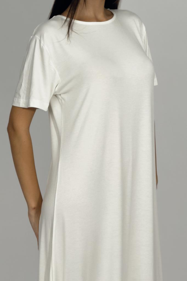 Kadın Yazlık Kısa Kollu Viskon Midi Boy Bisiklet Yaka Elbise EKRU - 2XL/3XL