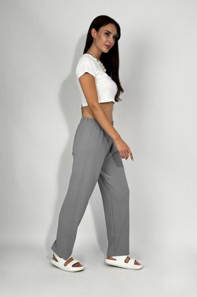 Kadın Beli Lastikli Ayrobin Eşofman Pantolon GRİ - M