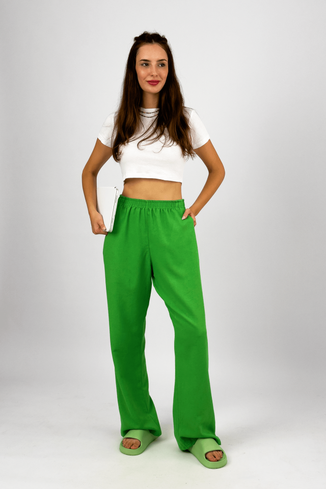 Kadın Pamuk Keten Cepli Bol Kesim Oversize Palazzo Pantolon