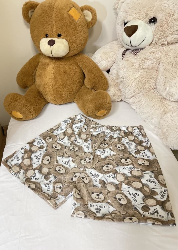 Kadın %100 Pamuklu Süprem Desenli Yumuşak Basic Mini Şort MS.Kahverengi Ayıcık - XL