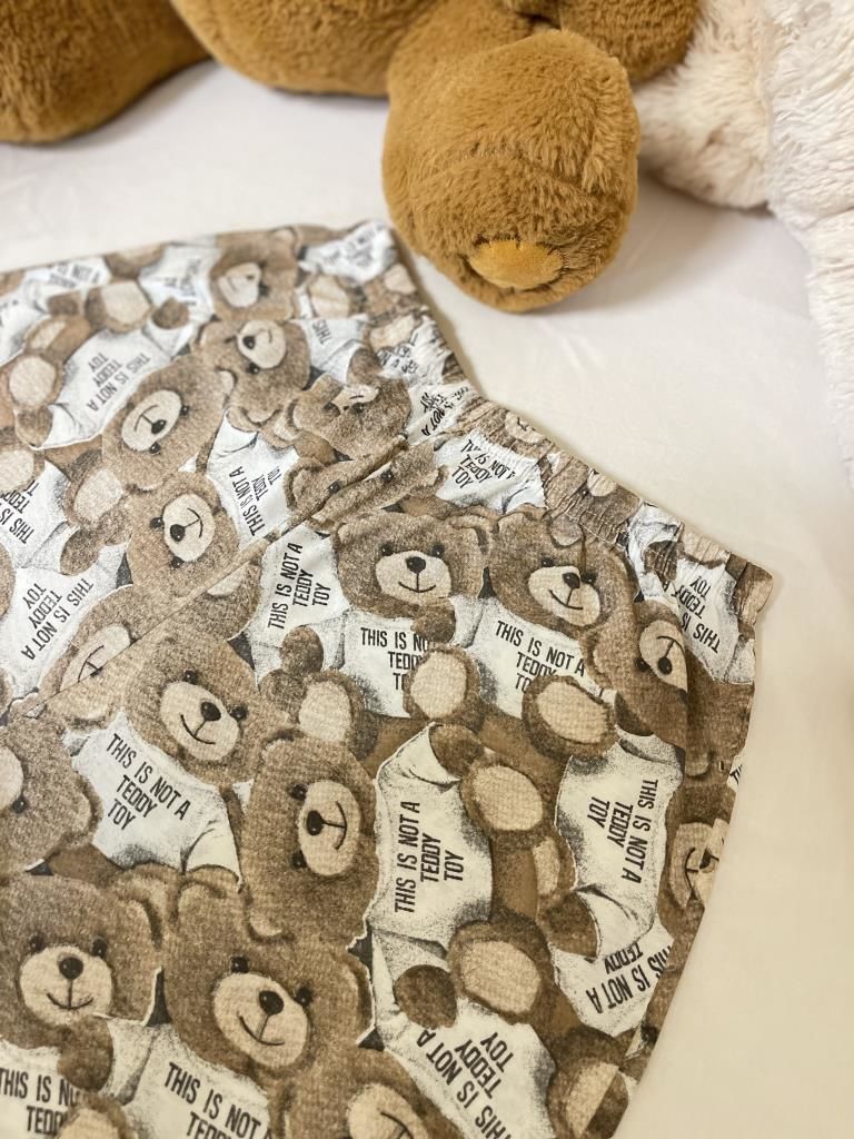 Kadın %100 Pamuklu Süprem Desenli Yumuşak Basic Mini Şort MS.Kahverengi Ayıcık - XL