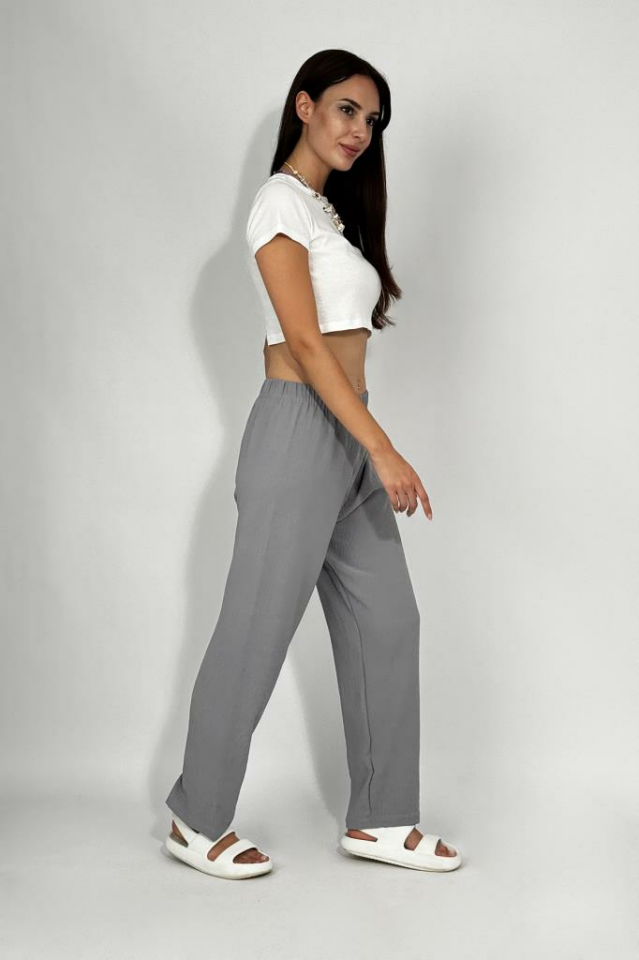 Kadın Beli Lastikli Ayrobin Eşofman Pantolon GRİ - 4XL