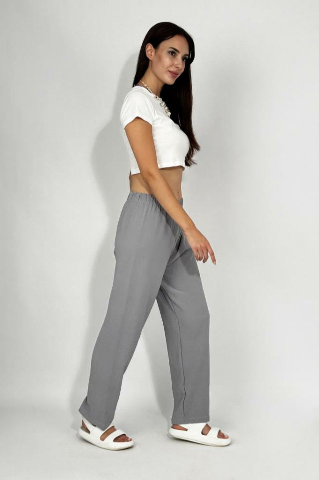 Kadın Beli Lastikli Ayrobin Eşofman Pantolon GRİ - 4XL