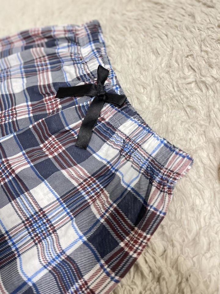 %100 Pamuk Kadın Yüksek Bel Dört Mevsim Şort Pijama Kahverengi Kare - XXL