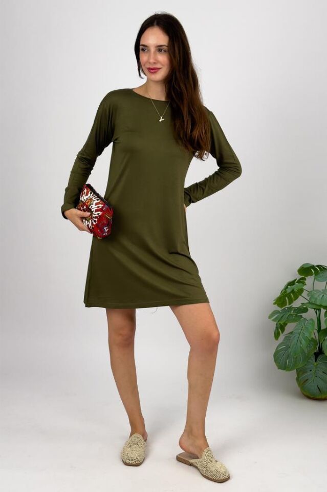  Kadın Uzun Kol Bisiklet Yaka Penye Tunik Içlik Dış Giyim Haki - L/XL