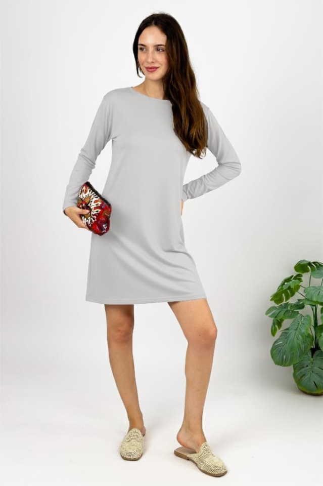  Kadın Uzun Kol Bisiklet Yaka Penye Tunik Içlik Dış Giyim Açık Gri - S/M