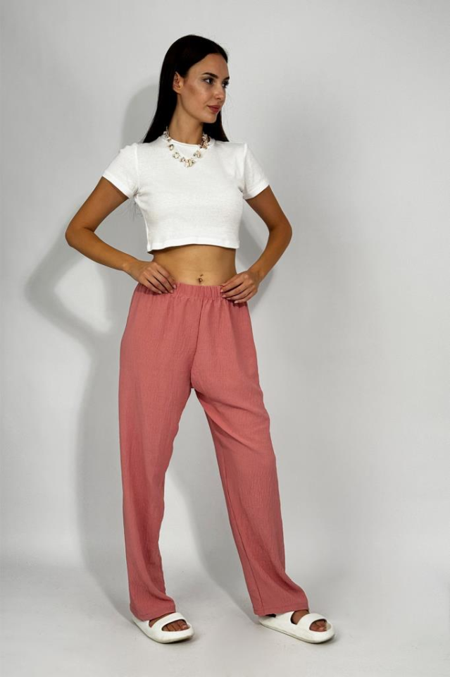 Kadın Beli Lastikli Ayrobin Eşofman Pantolon Gül Kurusu - XL