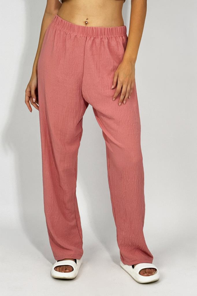 Kadın Beli Lastikli Ayrobin Eşofman Pantolon Gül Kurusu - XL