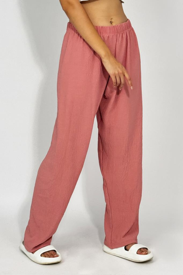 Kadın Beli Lastikli Ayrobin Eşofman Pantolon Gül Kurusu - XL