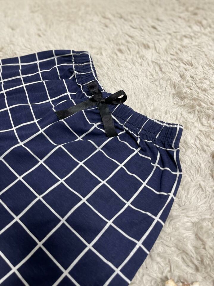 %100 Pamuk Kadın Yüksek Bel Dört Mevsim Şort Pijama Beyaz Çizgili - S