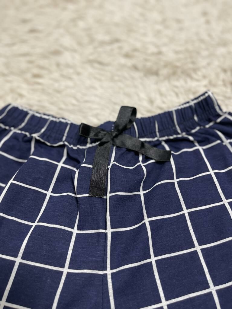 %100 Pamuk Kadın Yüksek Bel Dört Mevsim Şort Pijama Beyaz Çizgili - S