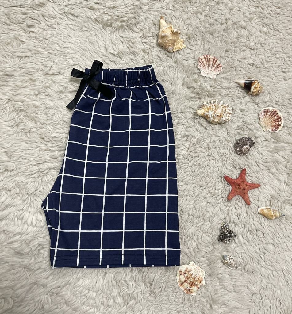 %100 Pamuk Kadın Yüksek Bel Dört Mevsim Şort Pijama Beyaz Çizgili - S