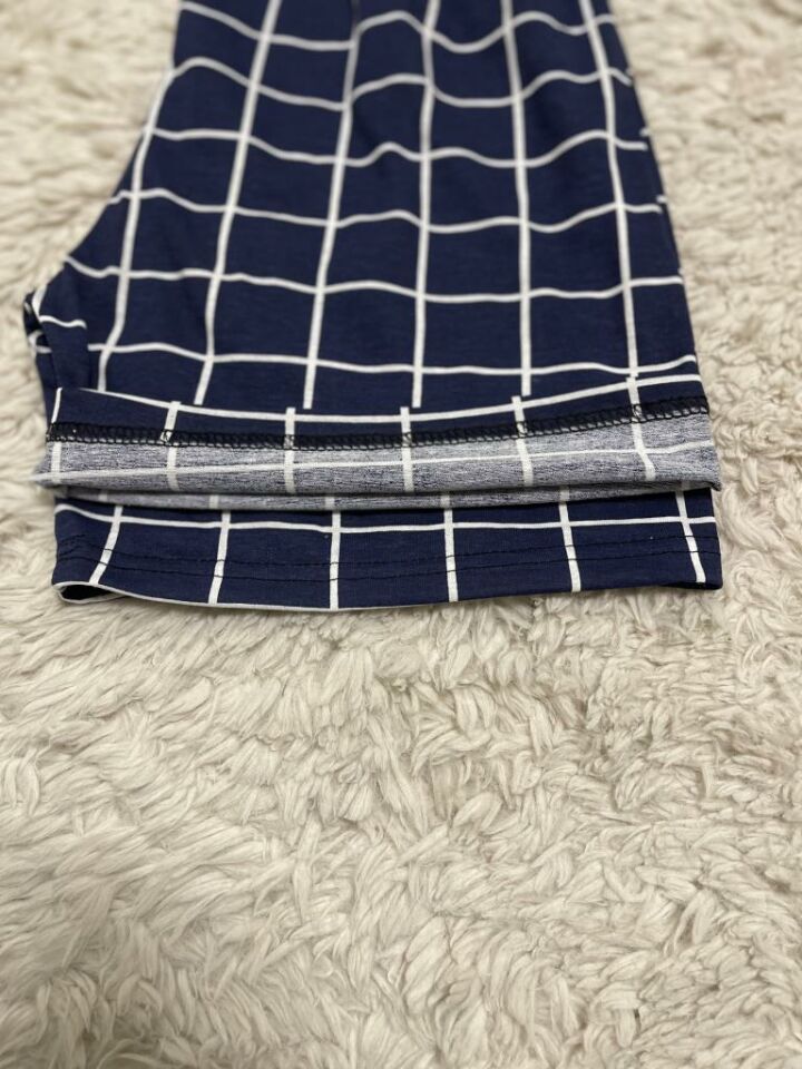 %100 Pamuk Kadın Yüksek Bel Dört Mevsim Şort Pijama Beyaz Çizgili - S