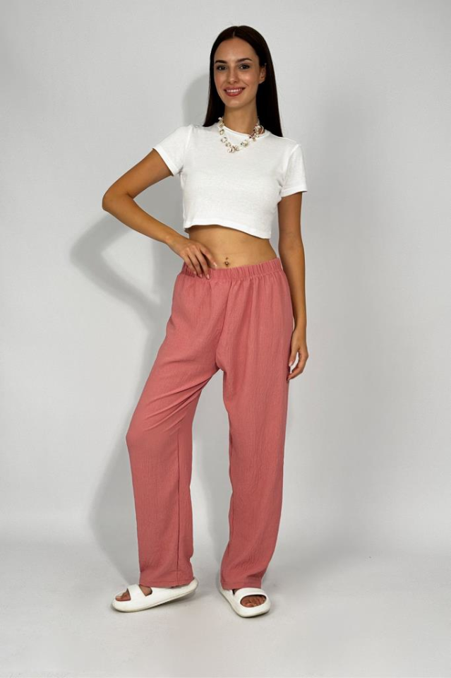 Kadın Beli Lastikli Ayrobin Eşofman Pantolon Gül Kurusu - 3XL