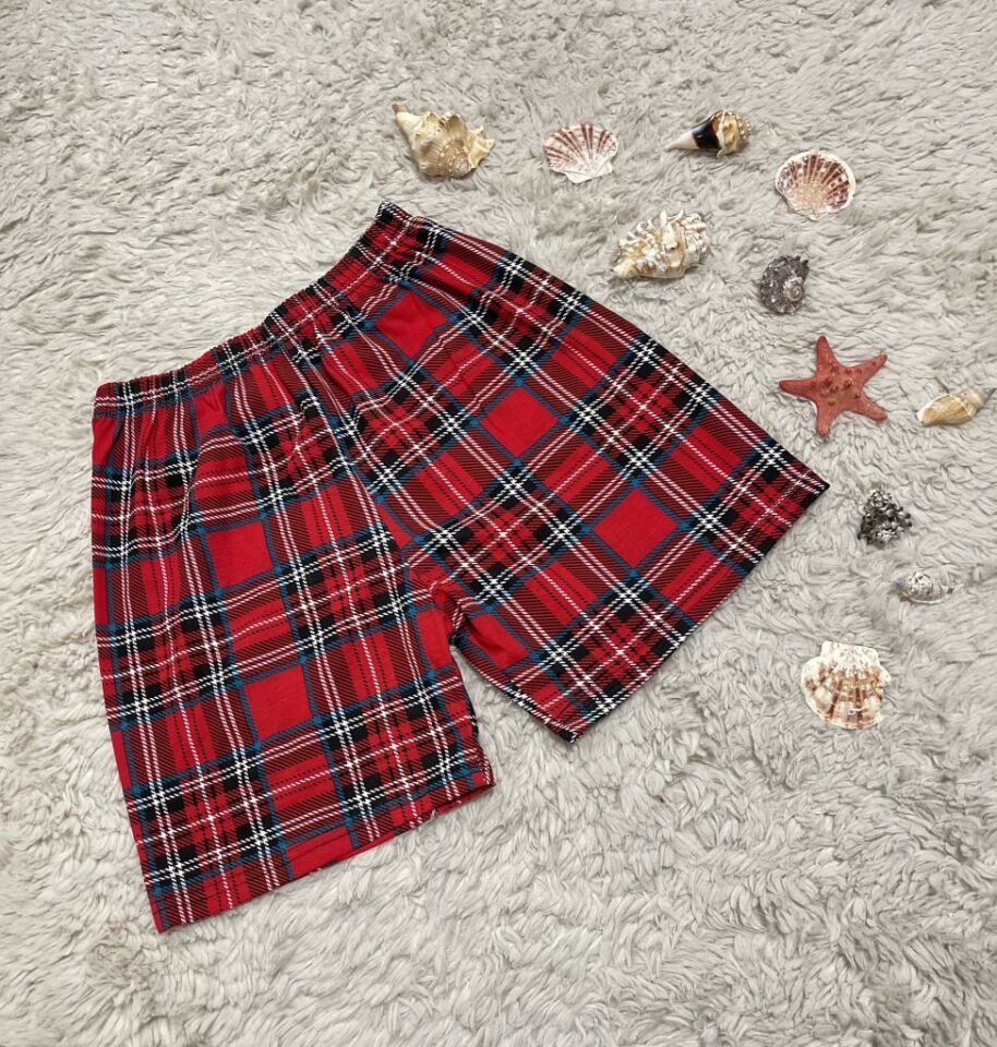 %100 Pamuk Kadın Yüksek Bel Dört Mevsim Şort Pijama Kırmızı Yeşil - XL