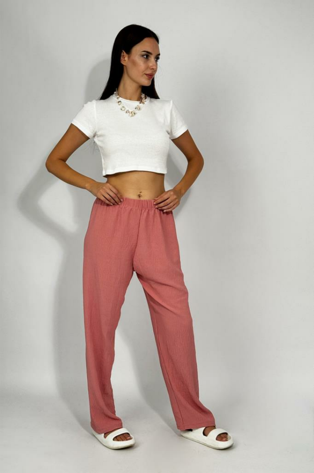 Kadın Beli Lastikli Ayrobin Eşofman Pantolon Gül Kurusu - 5XL