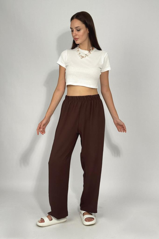 Kadın Beli Lastikli Ayrobin Eşofman Pantolon Kahve - XL