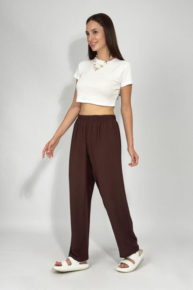 Kadın Beli Lastikli Ayrobin Eşofman Pantolon Kahve - XL