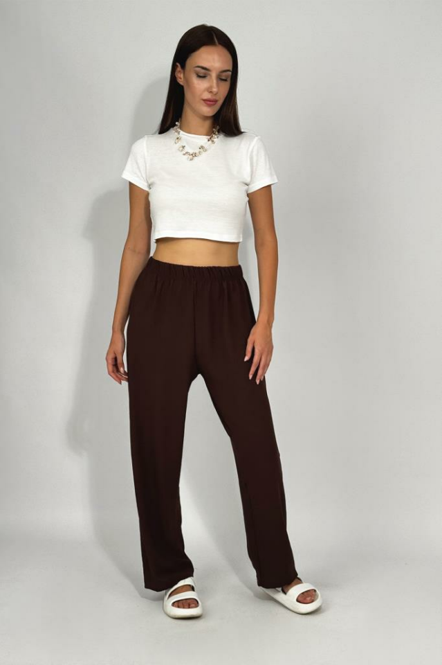 Kadın Beli Lastikli Ayrobin Eşofman Pantolon Kahve - 2XL