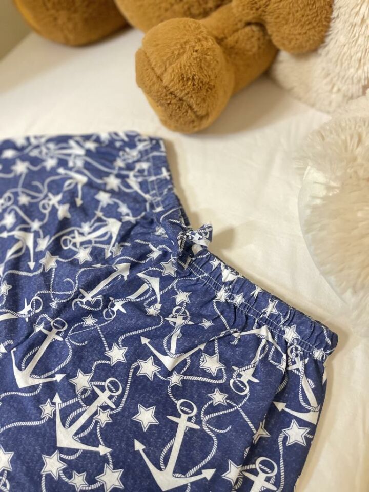 Kadın %100 Pamuklu Süprem Desenli Yumuşak Basic Mini Şort MS.Çapalı Lacivert - XL