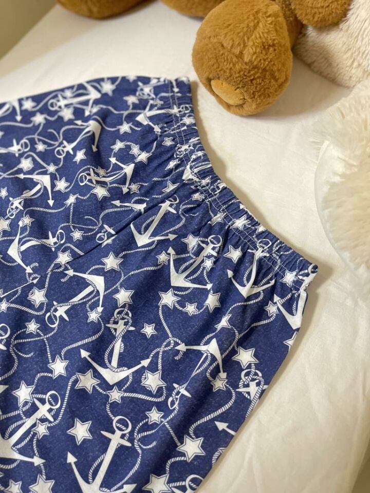 Kadın %100 Pamuklu Süprem Desenli Yumuşak Basic Mini Şort MS.Çapalı Lacivert - XL