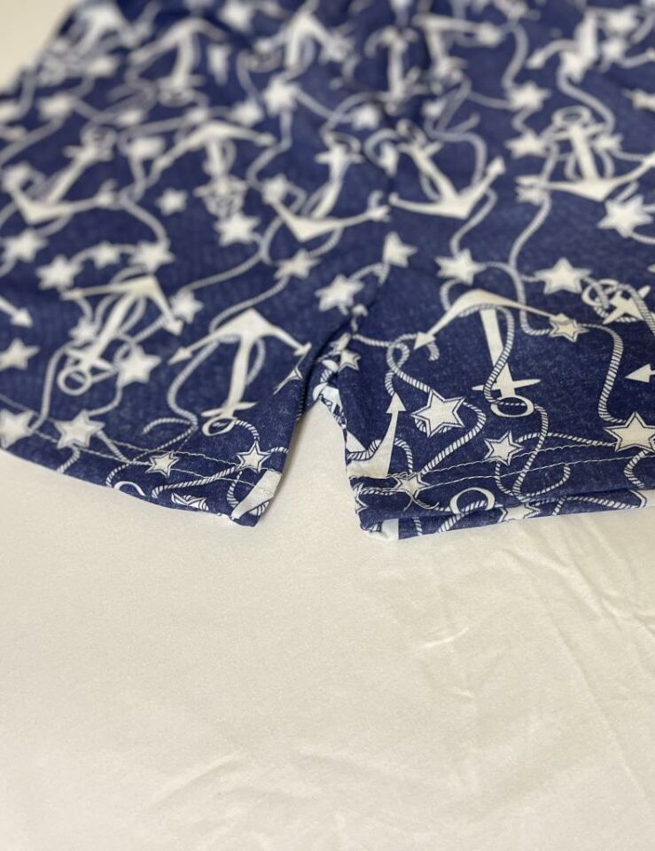 Kadın %100 Pamuklu Süprem Desenli Yumuşak Basic Mini Şort MS.Çapalı Lacivert - XL