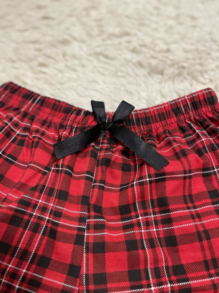 %100 Pamuk Kadın Yüksek Bel Dört Mevsim Şort Pijama Kırmızı Siyah - S
