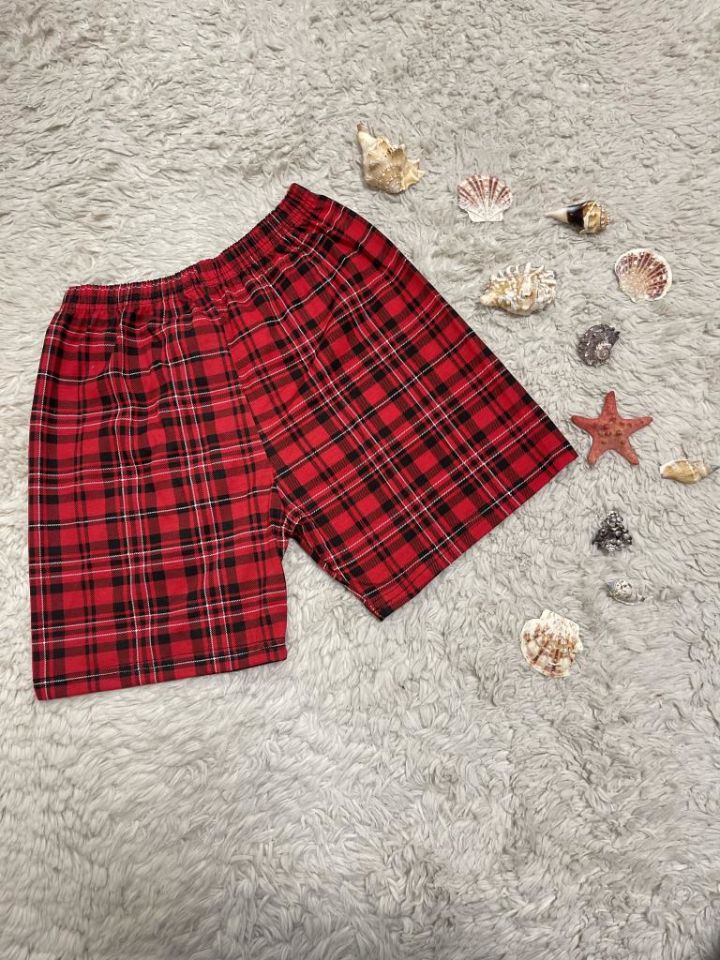 %100 Pamuk Kadın Yüksek Bel Dört Mevsim Şort Pijama Kırmızı Siyah - S