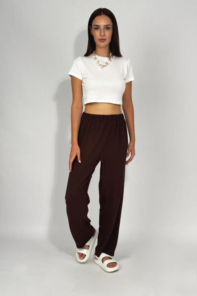 Kadın Beli Lastikli Ayrobin Eşofman Pantolon Kahve - 4XL