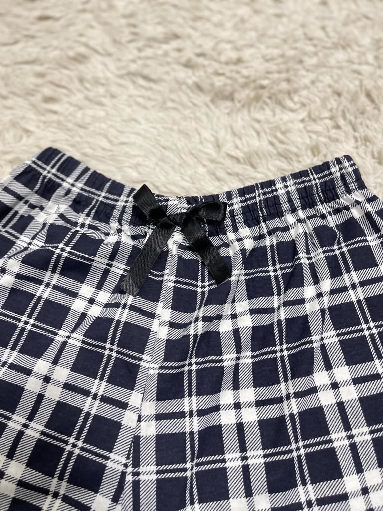 %100 Pamuk Kadın Yüksek Bel Dört Mevsim Şort Pijama Siyah Beyaz Kare - S