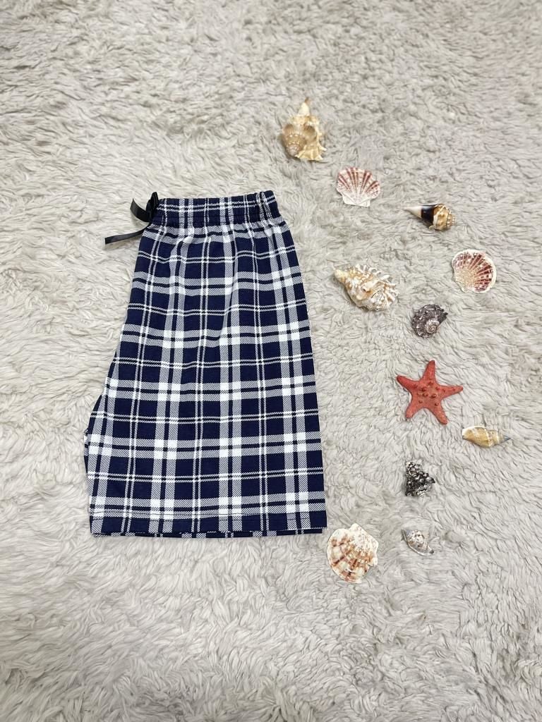 %100 Pamuk Kadın Yüksek Bel Dört Mevsim Şort Pijama Siyah Beyaz Kare - S