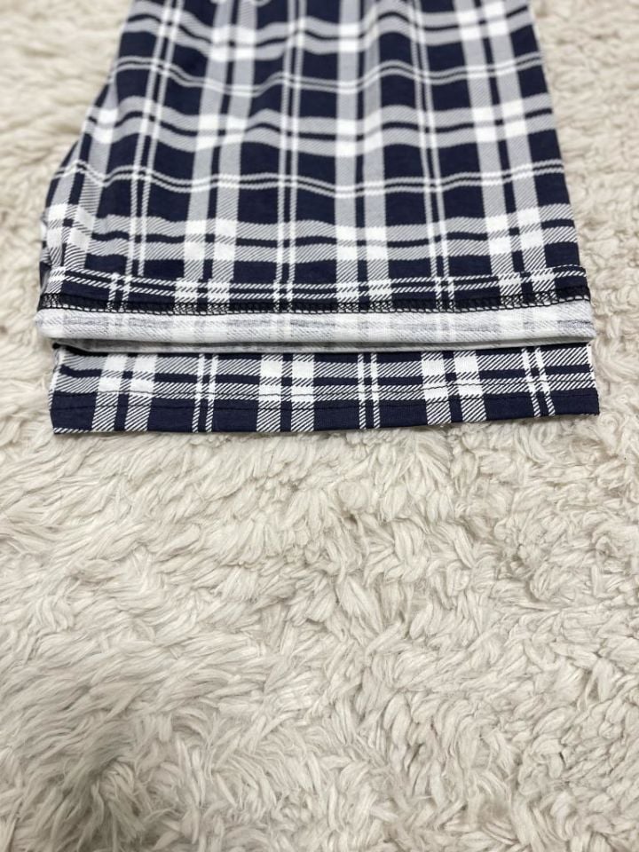 %100 Pamuk Kadın Yüksek Bel Dört Mevsim Şort Pijama Siyah Beyaz Kare - S