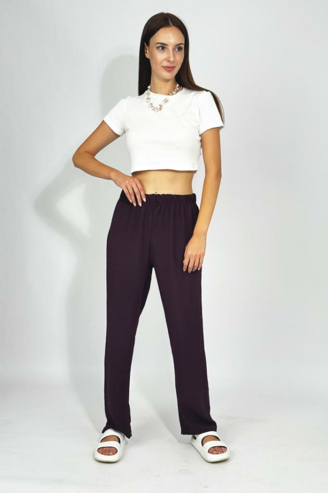 Kadın Beli Lastikli Ayrobin Eşofman Pantolon Mürdüm - M