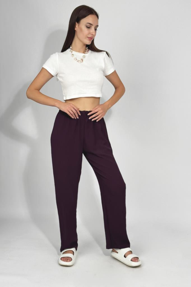 Kadın Beli Lastikli Ayrobin Eşofman Pantolon Mürdüm - L