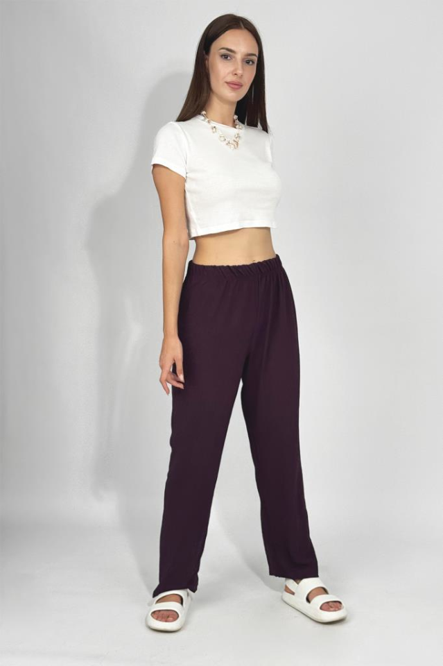 Kadın Beli Lastikli Ayrobin Eşofman Pantolon Mürdüm - L