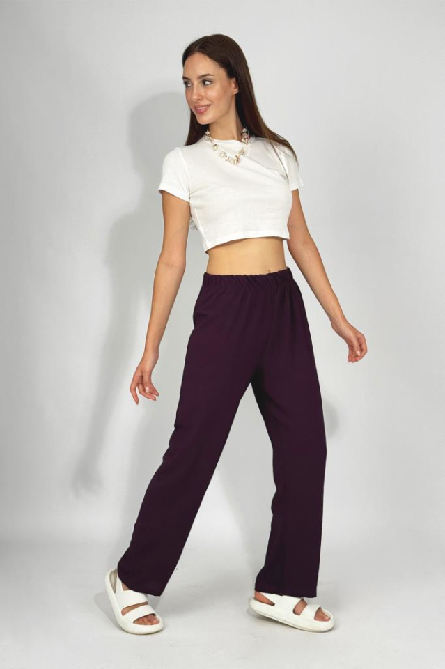 Kadın Beli Lastikli Ayrobin Eşofman Pantolon Mürdüm - L