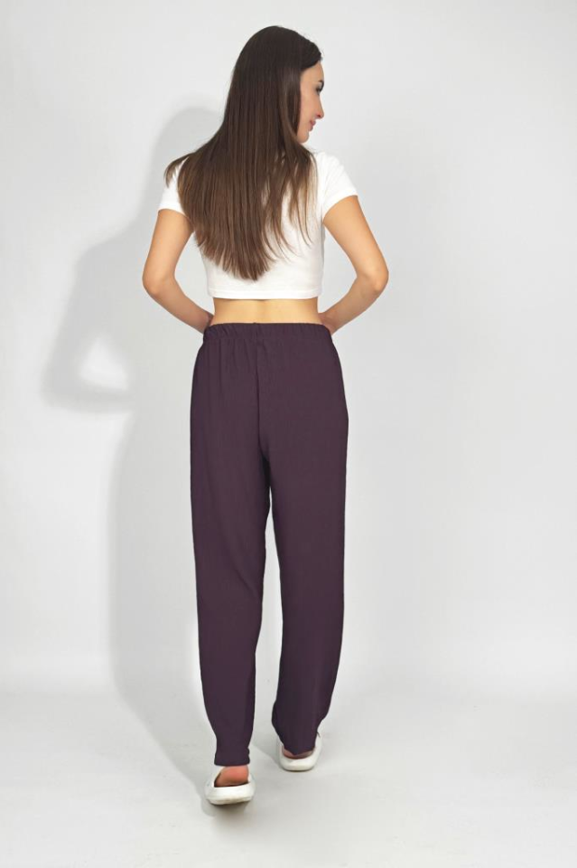 Kadın Beli Lastikli Ayrobin Eşofman Pantolon Mürdüm - L
