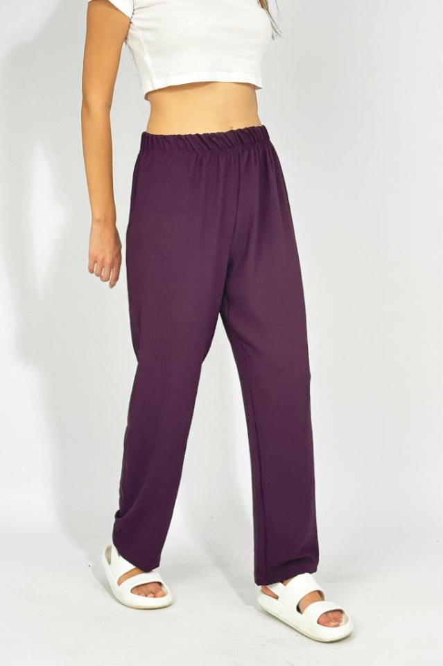 Kadın Beli Lastikli Ayrobin Eşofman Pantolon Mürdüm - L