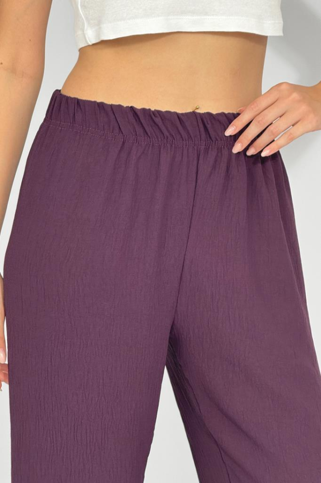 Kadın Beli Lastikli Ayrobin Eşofman Pantolon Mürdüm - L