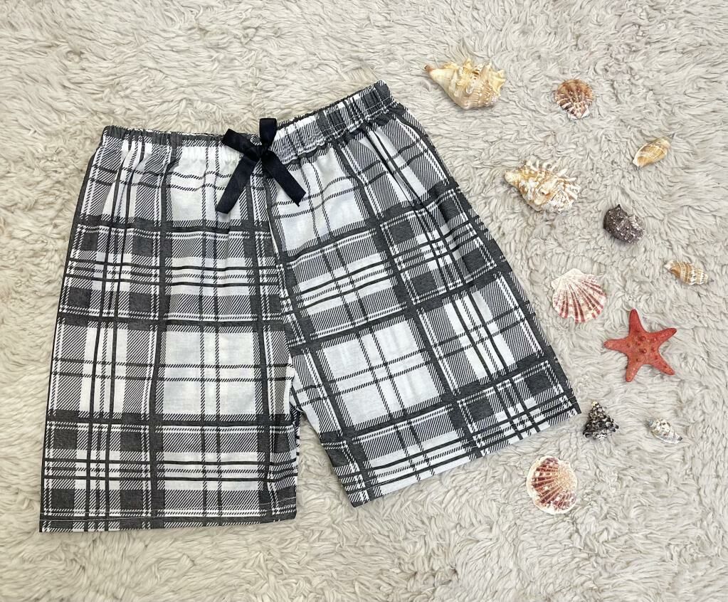 %100 Pamuk Kadın Yüksek Bel Dört Mevsim Şort Pijama Beyaz Siyah Kare - S