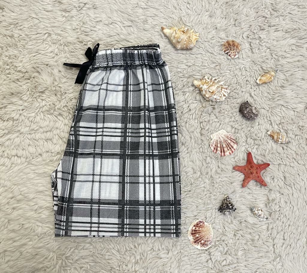 %100 Pamuk Kadın Yüksek Bel Dört Mevsim Şort Pijama Beyaz Siyah Kare - S