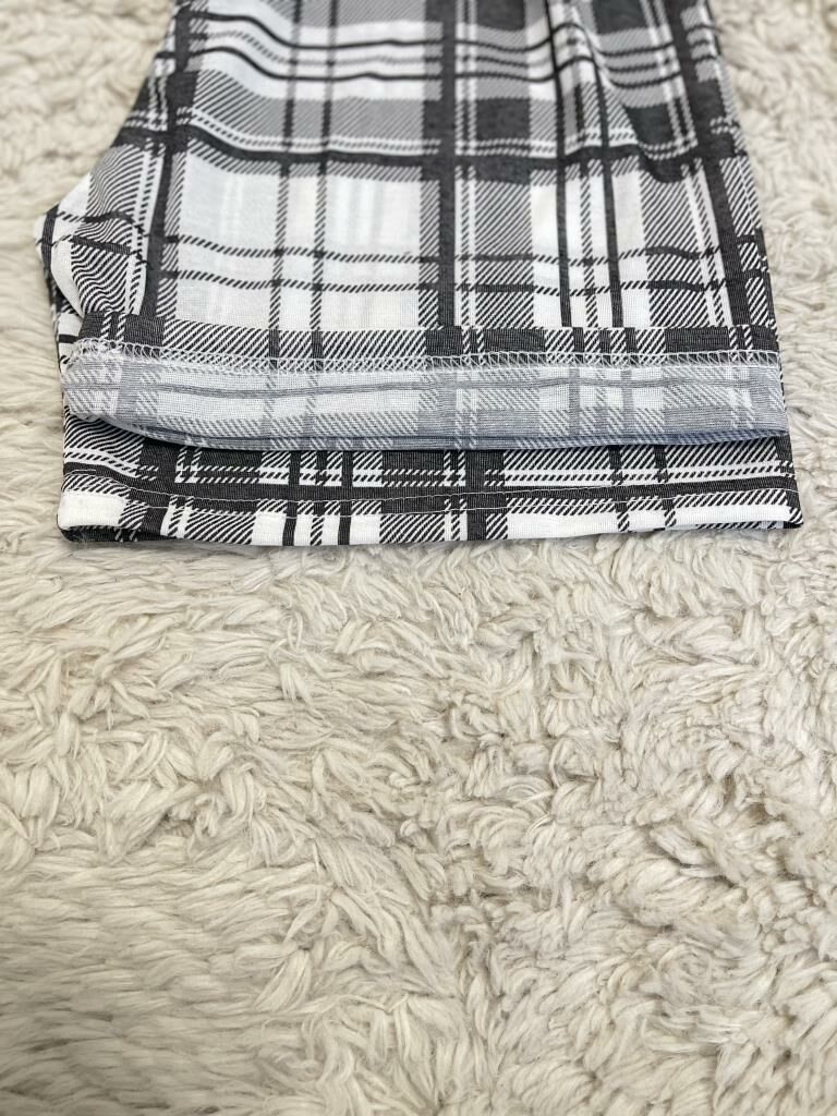 %100 Pamuk Kadın Yüksek Bel Dört Mevsim Şort Pijama Beyaz Siyah Kare - S