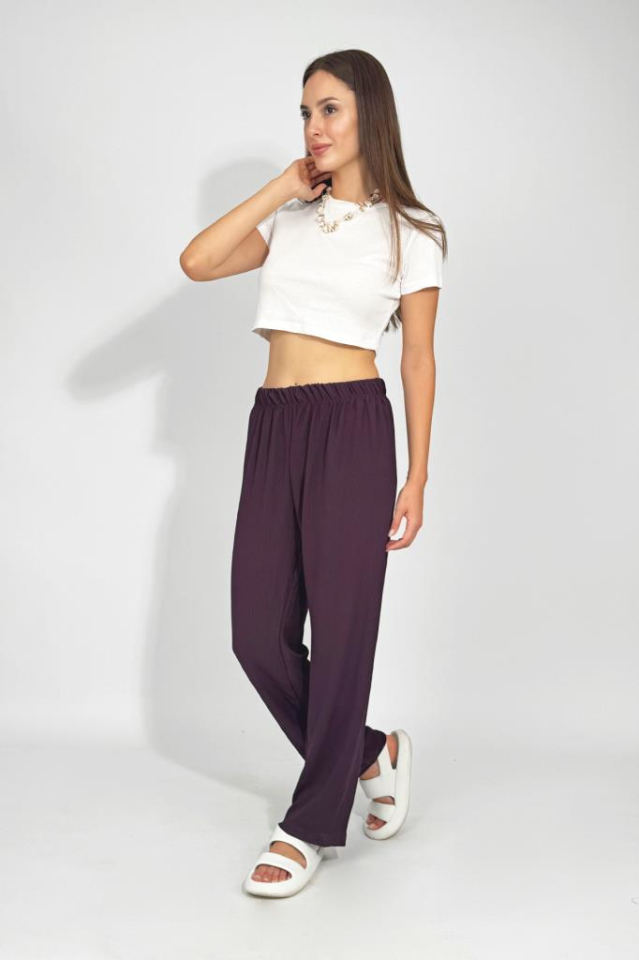 Kadın Beli Lastikli Ayrobin Eşofman Pantolon Mürdüm - XL