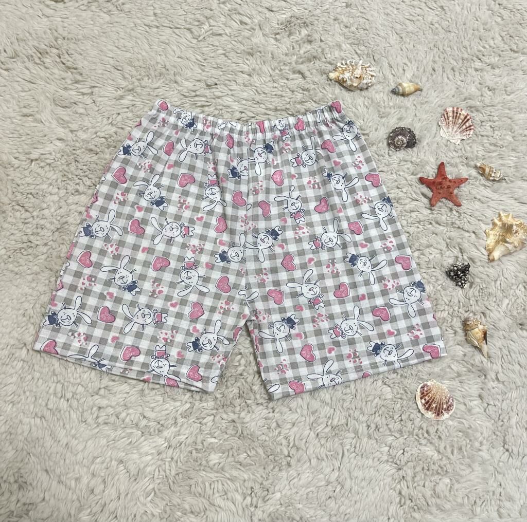 %100 Pamuk Kadın Yüksek Bel Dört Mevsim Şort Pijama Pembe Tavşan - M
