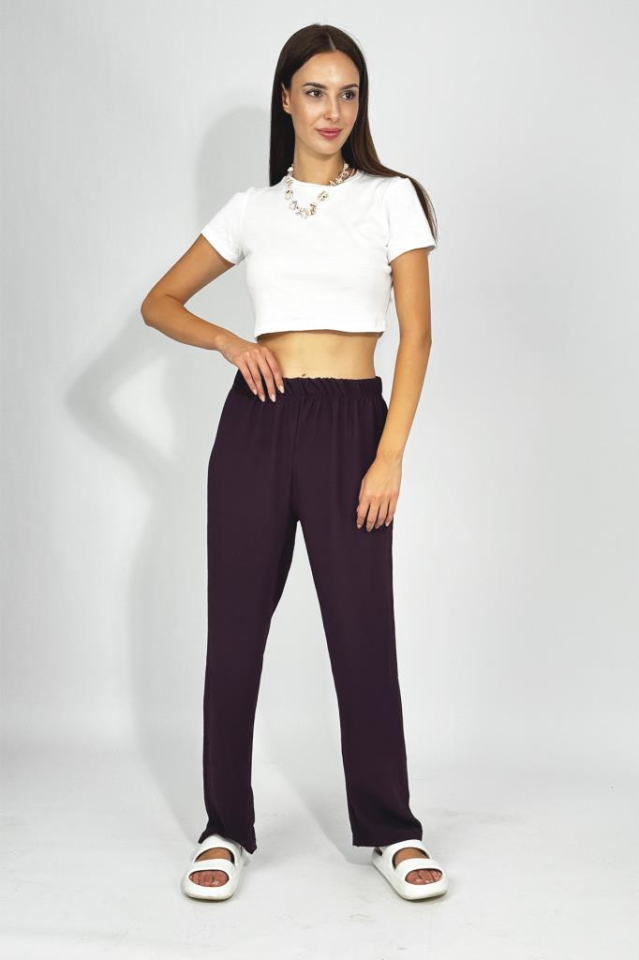 Kadın Beli Lastikli Ayrobin Eşofman Pantolon Mürdüm - 3XL