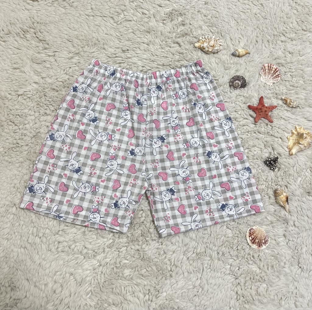 %100 Pamuk Kadın Yüksek Bel Dört Mevsim Şort Pijama Pembe Tavşan - L